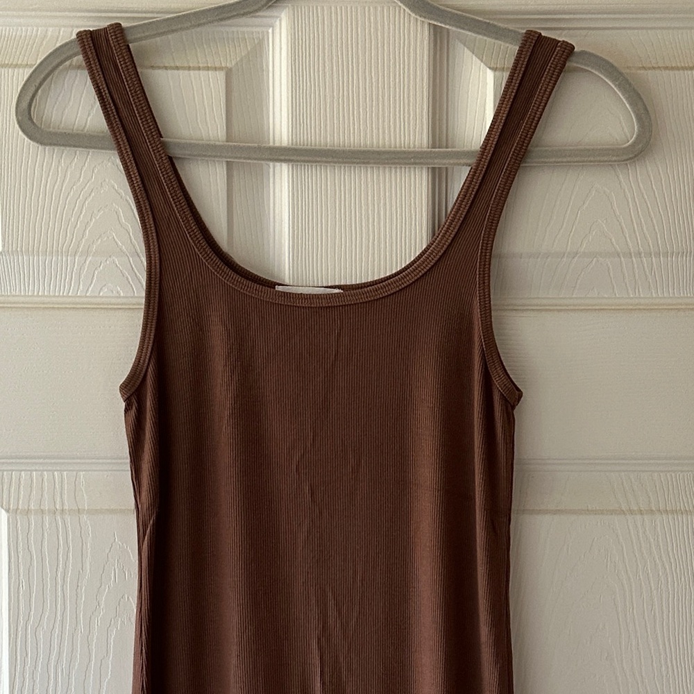 LACAUSA Light Brown Ribbed Tank Midi Dress Small